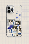 Phone case with a cat design on a checkered background