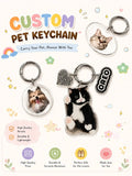 Collection of custom pet keychains with images of dogs and cats