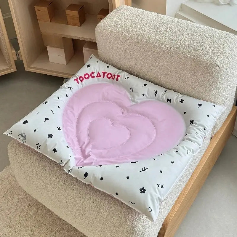 BloomHeart™ Cooling Pet Mat – Heart-Shaped Summer Bed for Cats & Small Dogs Pet Bloom Studio